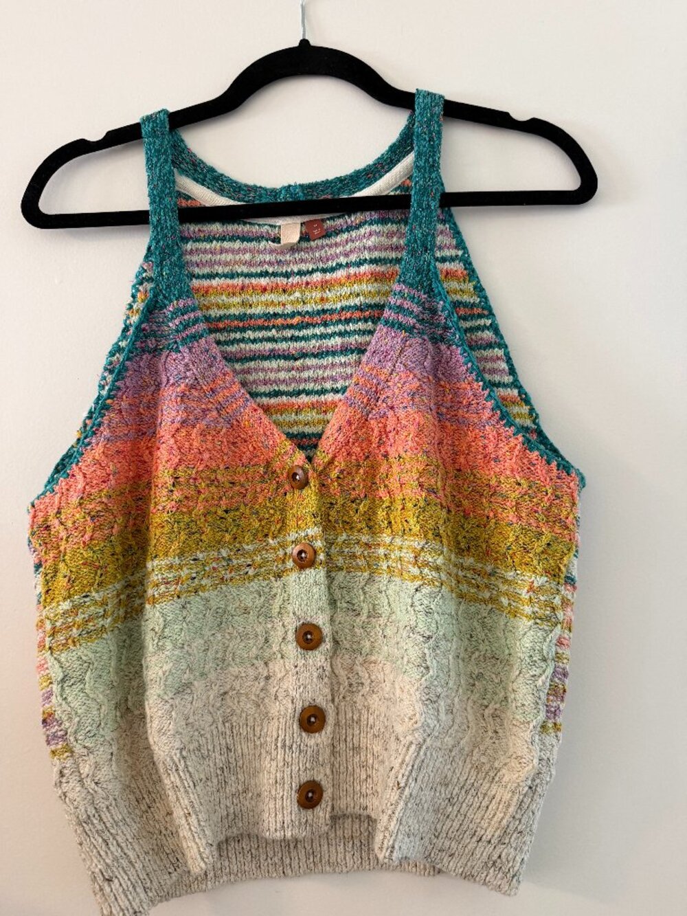 Pilcro Striped Knit Button Tank Top From Anthropologie — Teal, Pink, Gold, Cream